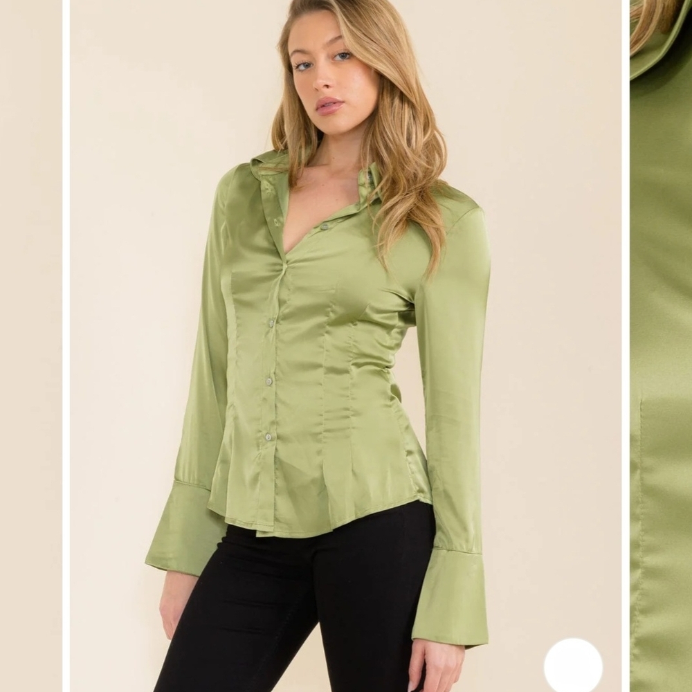 Elegant Lime Green Satin Blouse